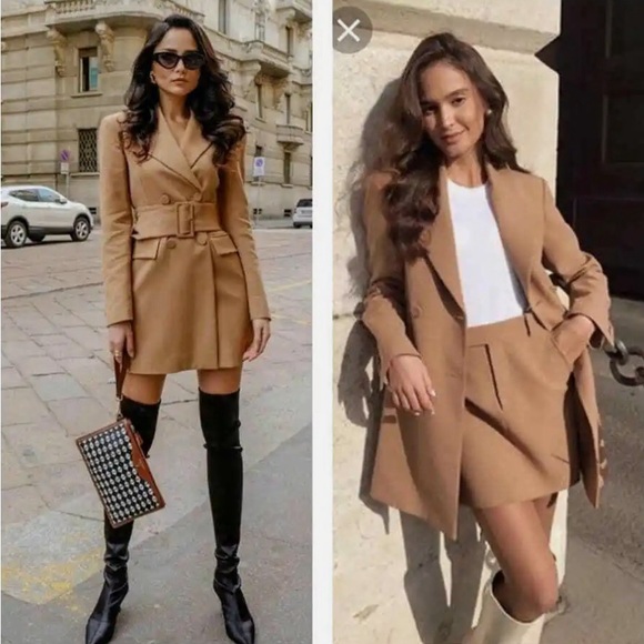 NWT Blogger’s Favorite Luxury Minimalist Zara Double Breasted Camel Coat/Dress - Picture 8 of 17